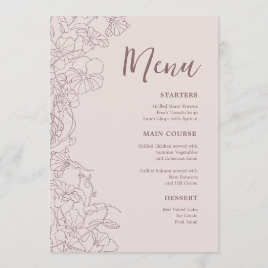 Floral Pink Mauve Diner Menu (Voorkant)