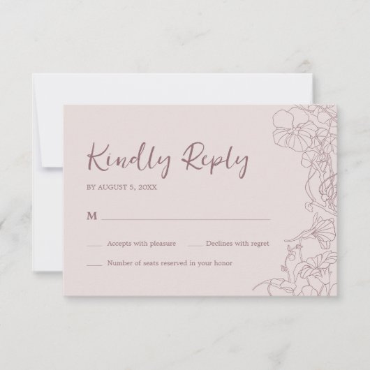 Floral Pink Mauve RSVP Kaartje (Voorkant)