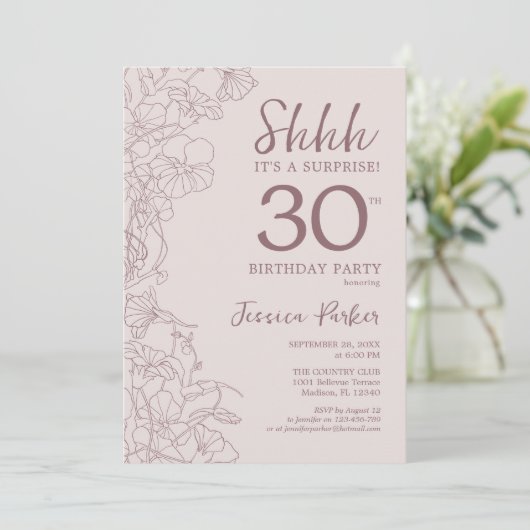 Floral Pink Mauve Surprise 30th Birthday Kaart (Staand voorkant)