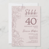 Floral Pink Mauve Surprise 40th Birthday Kaart (Voorkant)