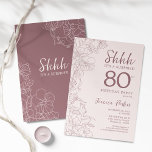 Floral Pink Mauve Surprise 80th Birthday Kaart<br><div class="desc">Floral roze heeft een verrassing voor het 80ste verjaardagsfeest. Het minimalistische feministische ontwerp kenmerkt botanische accenten en typografiemanuscriptdoopvont. Floral nodigt een perfecte kaart uit voor een stijlvolle vrouw verrassing op feestdag.</div>