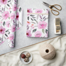 Floral Pink Mauve Waterverf
