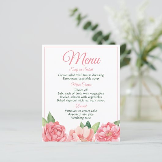Floral Pink Menu Peonies Flowers Peony Rozen (Staand voorkant)