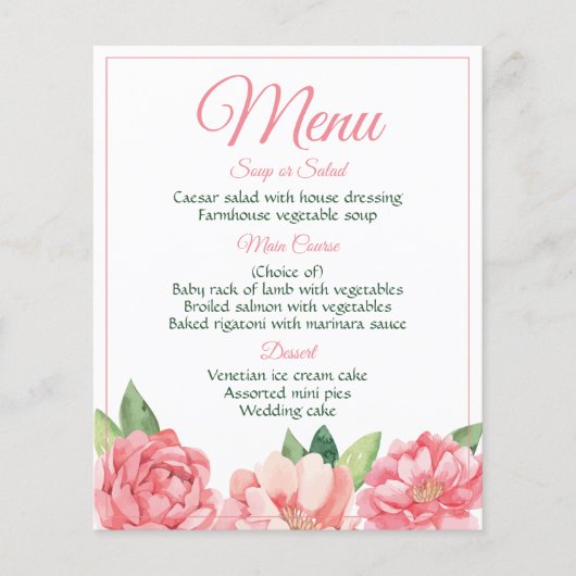 Floral Pink Menu Peonies Flowers Peony Rozen (Voorkant)