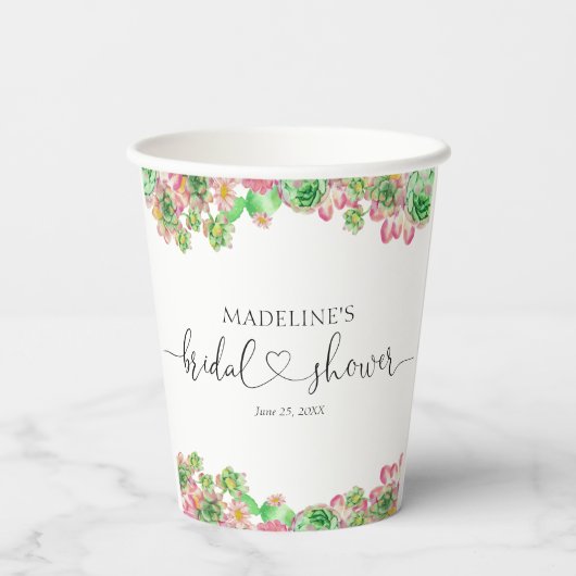 Floral Pink Mexican Cactus Vrijgezellenfeest Papieren Bekers (Achterkant)