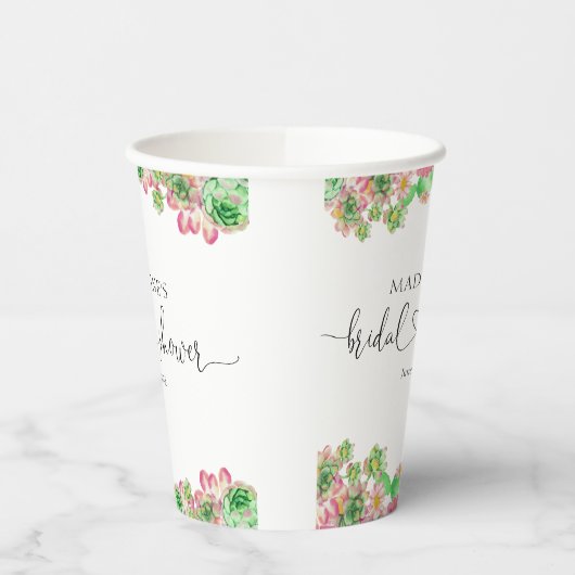 Floral Pink Mexican Cactus Vrijgezellenfeest Papieren Bekers (Links)