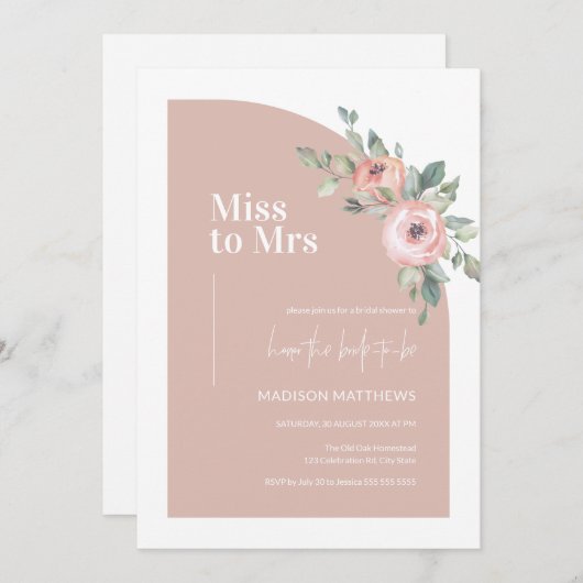 Floral Pink Minimal Arch Miss to Mrs Vrijgezellenf Kaart (Voorkant / Achterkant)