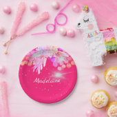 Floral Pink Modern Silver Personal Papieren Bordje (Feest)