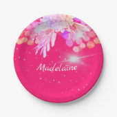 Floral Pink Modern Silver Personal Papieren Bordje (Voorkant)