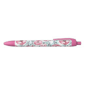  Floral Pink Monogram Zwarte Inkt Pen (Bovenkant)