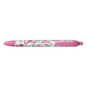  Floral Pink Monogram Zwarte Inkt Pen (Achterkant)