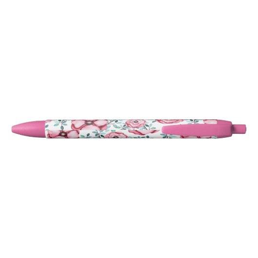  Floral Pink Monogram Zwarte Inkt Pen (Achterkant)
