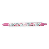  Floral Pink Monogram Zwarte Inkt Pen (Voorkant)