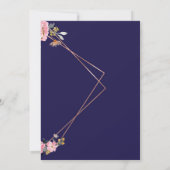 Floral pink Navy Blue Rustic Wedding  Kaart (Achterkant)