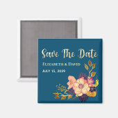 Floral Pink Navy Blue Save The Date uitnodiging Magneet (Voorkant / Achterkant)