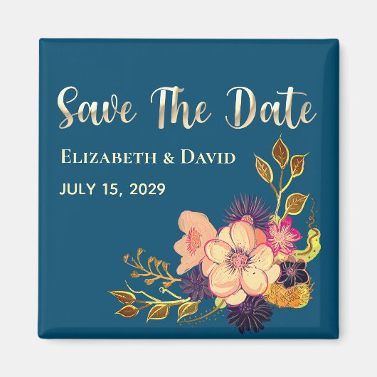 Floral Pink Navy Blue Save The Date uitnodiging Magneet (Voorkant)