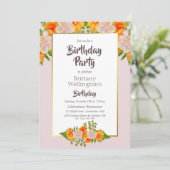 Floral Pink Oranje Gold Birthday Kaart (Staand voorkant)