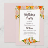 Floral Pink Oranje Gold Birthday Kaart (Voorkant / Achterkant)
