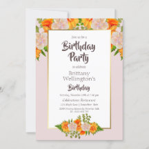 Floral Pink Oranje Gold Birthday