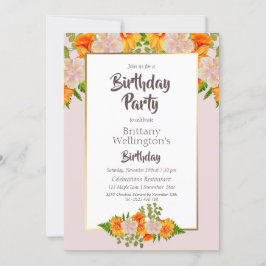 Floral Pink Oranje Gold Birthday Kaart