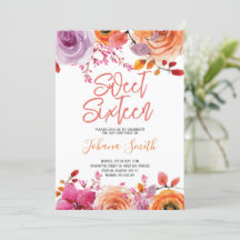 Floral Pink Oranje Sweet Sixteen Birthday