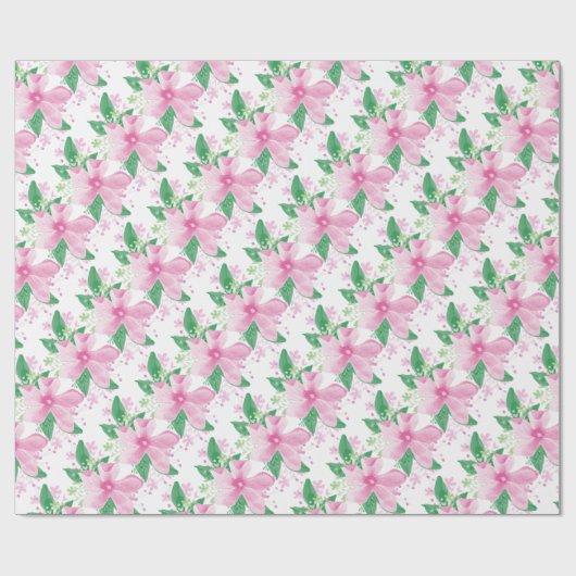 Floral Pink Orchid Pattern Cadeaupapier (Vlak)