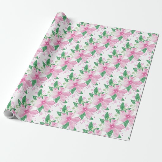 Floral Pink Orchid Pattern Cadeaupapier (Uitgerold)