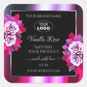 Floral Pink Paars Black Product Labels Logo Rozen