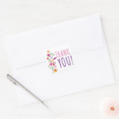 Floral Pink & Paarse Dank u Waterverf Flowers Vierkante Sticker (Envelop)