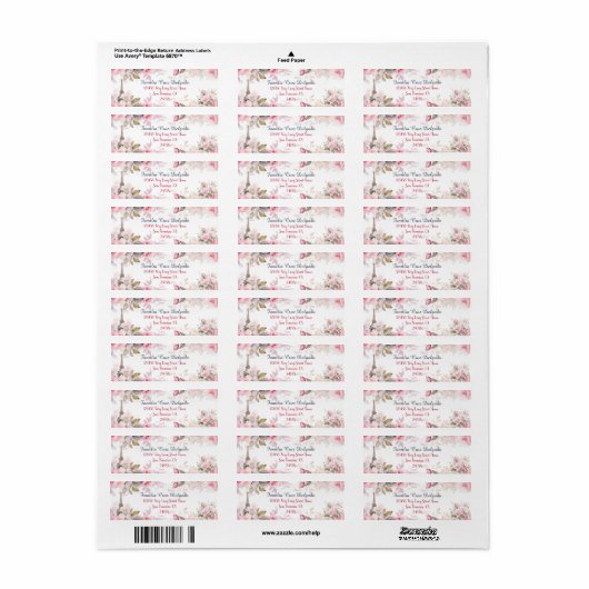 Floral Pink Paris Retour Adres Label (Full Sheet)