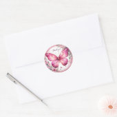 Floral Pink Pastel Glitter Butterfly - Dank u - Ronde Sticker (Envelop)