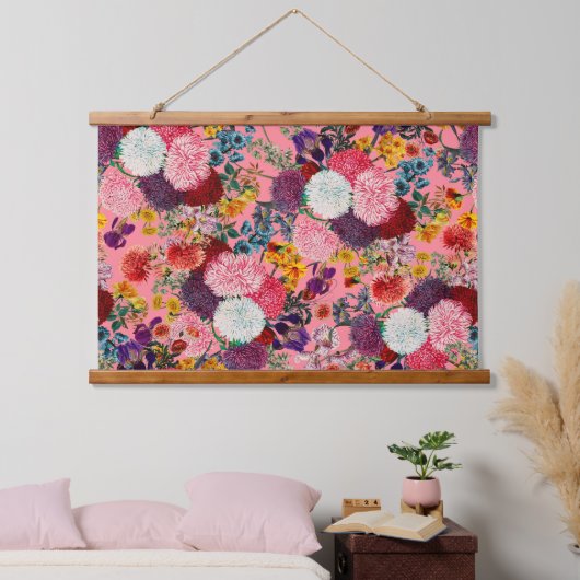 Floral Pink Pattern Hangend Wandkleed (Slaapkamer)