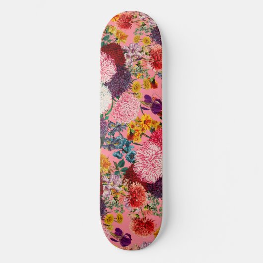 Floral Pink Pattern Persoonlijk Skateboard (Voorkant)