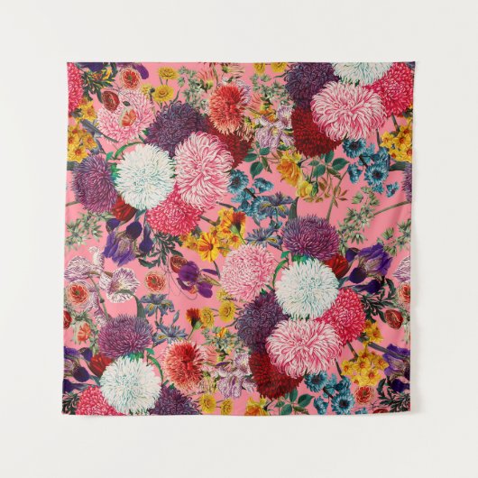 Floral Pink Pattern Wandkleed (Voorkant (horizontaal))