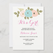 Floral Pink Peach Baby shower Kaart (Voorkant)