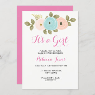 Floral Pink Peach Baby shower Kaart