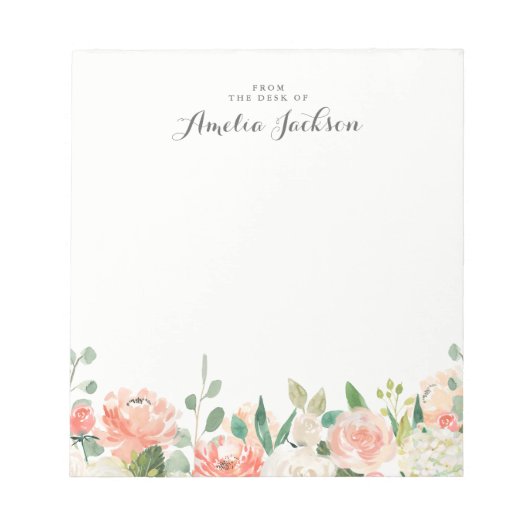 Floral Pink Peach - gepersonaliseerd tafelgerei Notitieblok (Voorkant)