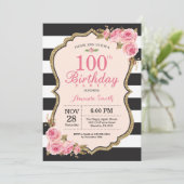 Floral Pink Peonies 100th Birthday Party Kaart (Staand voorkant)