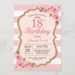 Floral Pink Peonies 18th Birthday Party Invitation Kaart<br><div class="desc">Floral Pink Peonies 18th Birthday Party Invitation for women. Gold Glitter. Blush Waterverf Floral Flower Chic. Roze en witte strepen. 13e 15e 16e 18e 21e 30e 40e 50e 60e 70e 90e 100e, Alle leeftijden. Afdrukbaar digitaal. Voor verdere aanpassing, te klikken gelieve de knoop "van de Aanpassing het"en ons ontwerphulpmiddel te...</div>