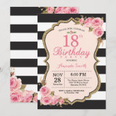 Floral Pink Peonies 18th Birthday Party Invitation Kaart (Voorkant / Achterkant)