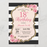 Floral Pink Peonies 18th Birthday Party Invitation Kaart<br><div class="desc">Floral Pink Peonies 18th Birthday Party Invitation for women. Gold Glitter. Blush Waterverf Floral Flower Chic. Zwarte en witte strepen. 13e 15e 16e 18e 21e 30e 40e 50e 60e 70e 90e 100e, Alle leeftijden. Afdrukbaar digitaal. Voor verdere aanpassing, te klikken gelieve de knoop "van de Aanpassing het"en ons ontwerphulpmiddel te...</div>