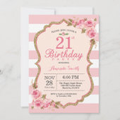 Floral Pink Peonies 21st Birthday Party Invitation Kaart (Voorkant)