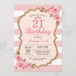 Floral Pink Peonies 21st Birthday Party Invitation Kaart<br><div class="desc">Floral Pink Peonies 21ste Birthday Party Invitation for women. Gold Glitter. Blush Waterverf Floral Flower Chic. Roze en witte strepen. 13e 15e 16e 18e 21e 30e 40e 50e 60e 70e 90e 100e, Alle leeftijden. Afdrukbaar digitaal. Voor verdere aanpassing, te klikken gelieve de knoop "van de Aanpassing het"en ons ontwerphulpmiddel te...</div>