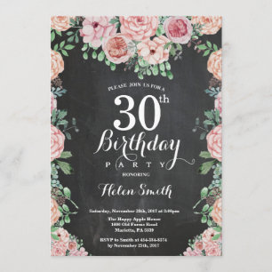 Floral Pink Peonies 30th Birthday Chalkboard Kaart