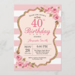 Floral Pink Peonies 40th Birthday Party Invitation Kaart<br><div class="desc">Floral Pink Peonies 40th Birthday Party Invitation for women. Gold Glitter. Blush Waterverf Floral Flower Chic. Roze en witte strepen. 13e 15e 16e 18e 21e 30e 40e 50e 60e 70e 90e 100e, Alle leeftijden. Afdrukbaar digitaal. Voor verdere aanpassing, te klikken gelieve de knoop "van de Aanpassing het"en ons ontwerphulpmiddel te...</div>