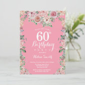 Floral Pink Peonies 60th Birthday Invitation Kaart (Staand voorkant)