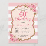 Floral Pink Peonies 60th Birthday Party Invitation Kaart<br><div class="desc">Floral Pink Peonies 60th Birthday Party Invitation for women. Gold Glitter. Blush Waterverf Floral Flower Chic. Roze en witte strepen. 13e 15e 16e 18e 21e 30e 40e 50e 60e 70e 90e 100e, Alle leeftijden. Afdrukbaar digitaal. Voor verdere aanpassing, te klikken gelieve de knoop "van de Aanpassing het"en ons ontwerphulpmiddel te...</div>