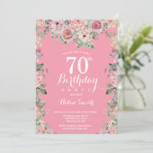 Floral Pink Peonies 70th Birthday Invitation Kaart (Staand voorkant)