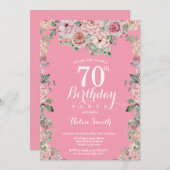 Floral Pink Peonies 70th Birthday Invitation Kaart (Voorkant / Achterkant)