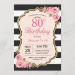 Floral Pink Peonies 80th Birthday Party Invitation Kaart<br><div class="desc">Floral Pink Peonies 80th Birthday Party Invitation for women. Gold Glitter. Blush Waterverf Floral Flower Chic. Zwarte en witte strepen. 13e 15e 16e 18e 21e 30e 40e 50e 60e 70e 90e 100e, Alle leeftijden. Afdrukbaar digitaal. Voor verdere aanpassing, te klikken gelieve de knoop "van de Aanpassing het"en ons ontwerphulpmiddel te...</div>